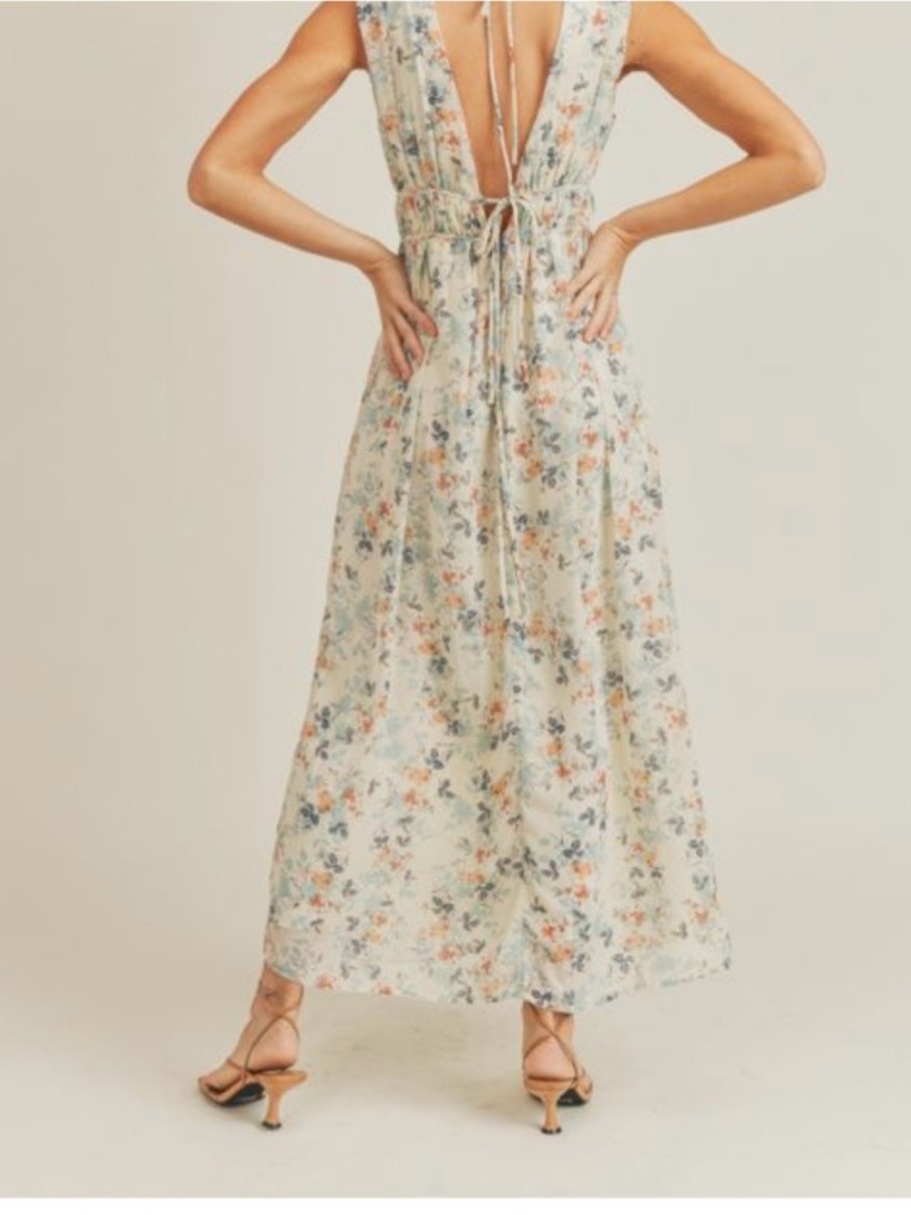 Lush Mint Floral V-Neck Maxi Dress Sz Large Romantic Cottagecore Feminine Cruise - Picture 8 of 9